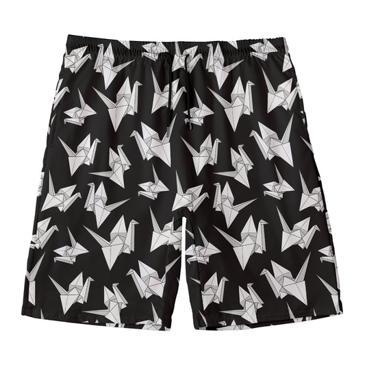 Black And White Origami Pattern Print Men's Swim Trunks