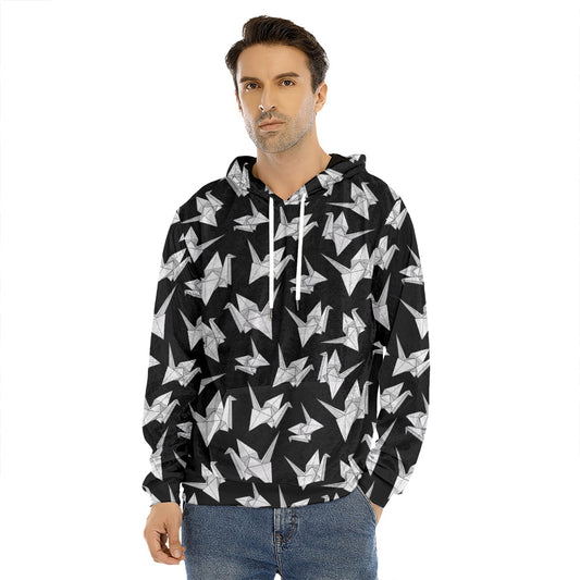 Black And White Origami Pattern Print Men's Velvet Pullover Hoodie