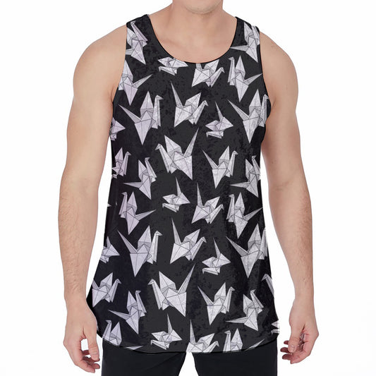 Black And White Origami Pattern Print Men's Velvet Tank Top