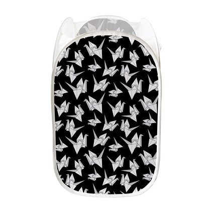 Black And White Origami Pattern Print Mesh Laundry Hamper