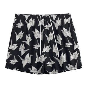 Black And White Origami Pattern Print Mesh Shorts