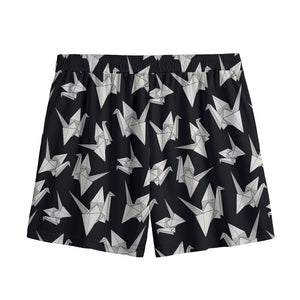 Black And White Origami Pattern Print Mesh Shorts