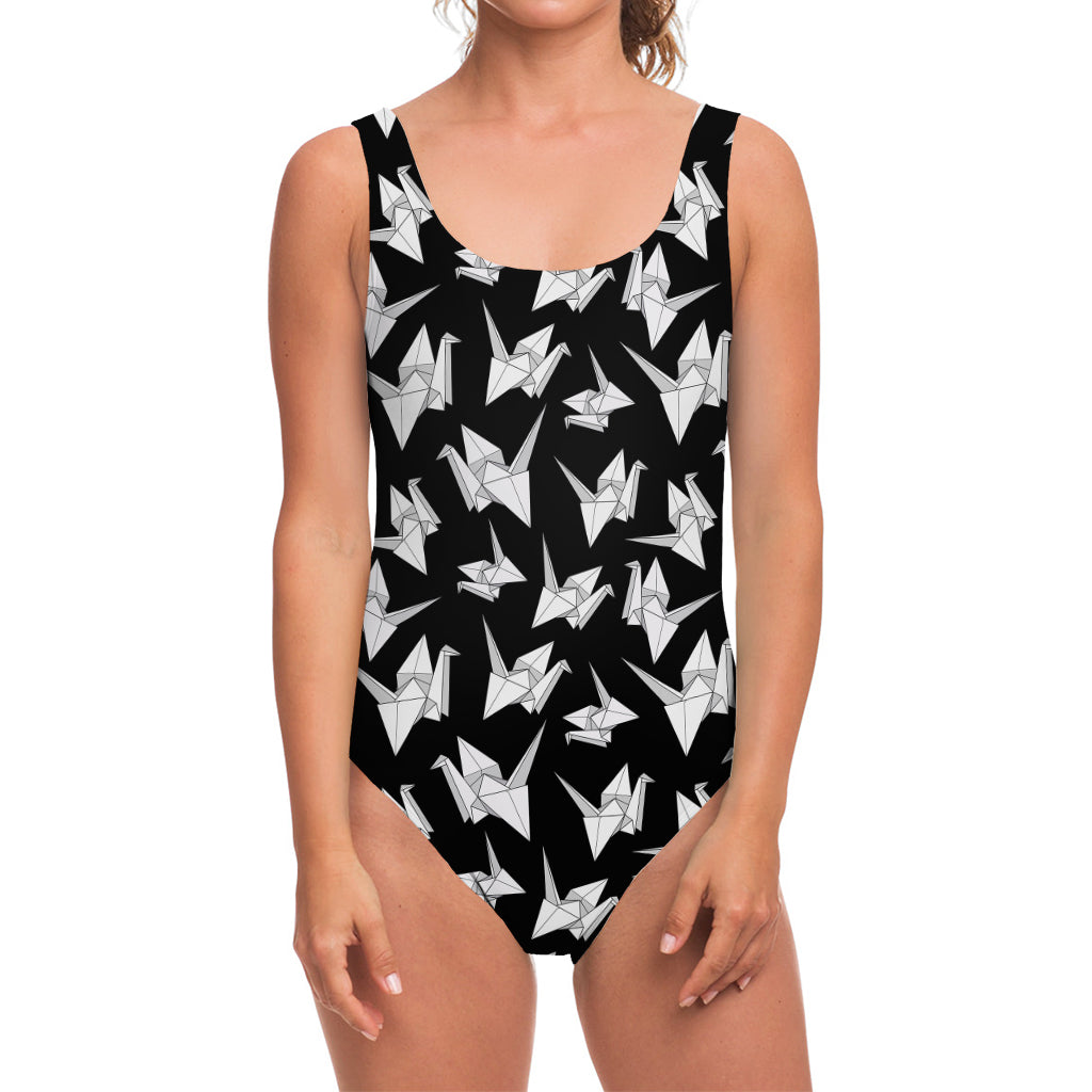 Black And White Origami Pattern Print One Piece Swimsuit