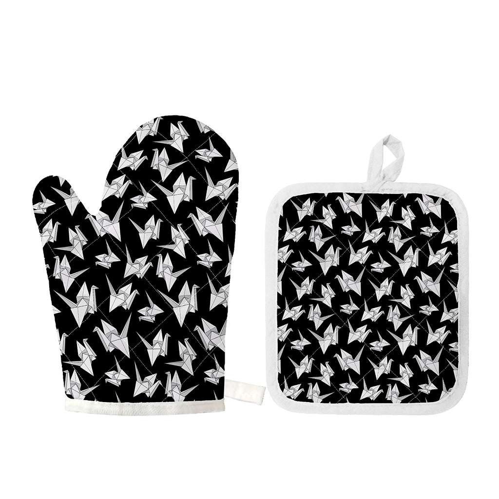 Black And White Origami Pattern Print Oven Mitt And Pot Holder Set