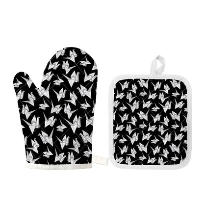 Black And White Origami Pattern Print Oven Mitt And Pot Holder Set