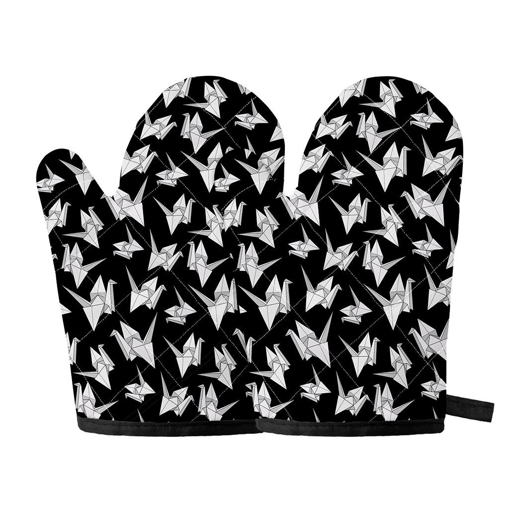 Black And White Origami Pattern Print Oven Mitts