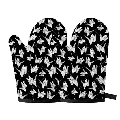 Black And White Origami Pattern Print Oven Mitts