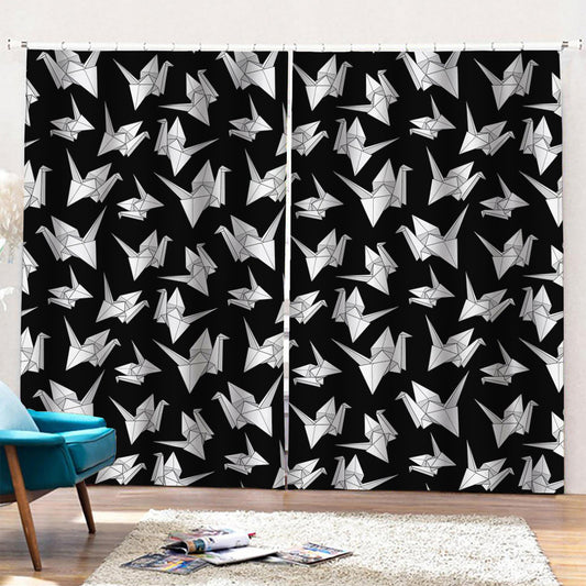 Black And White Origami Pattern Print Pencil Pleat Curtains
