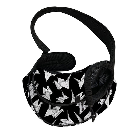 Black And White Origami Pattern Print Pet Sling Carrier