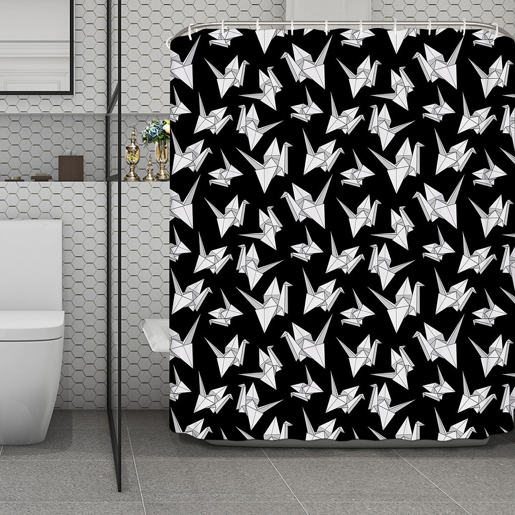 Black And White Origami Pattern Print Polyester Shower Curtain