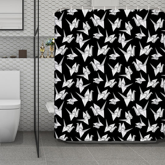 Black And White Origami Pattern Print Polyester Shower Curtain