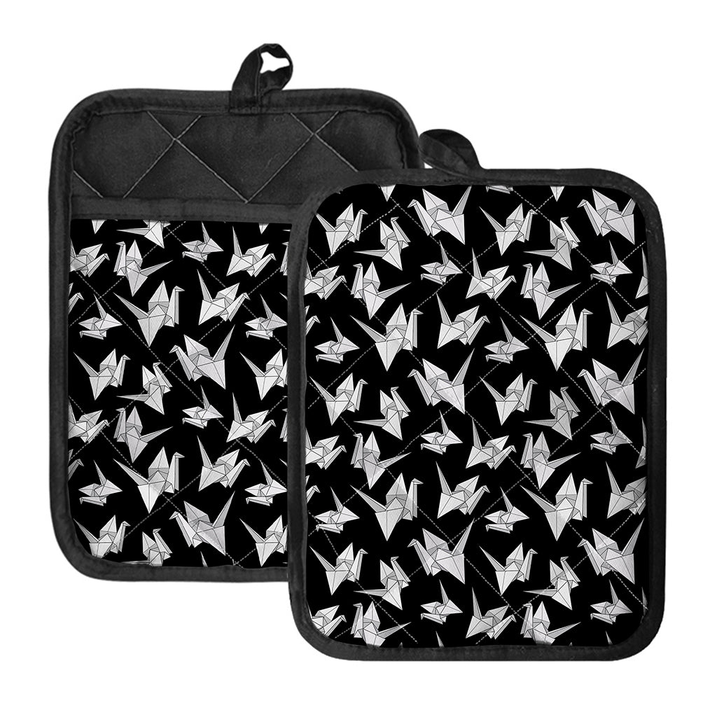 Black And White Origami Pattern Print Pot Holders With Pocket