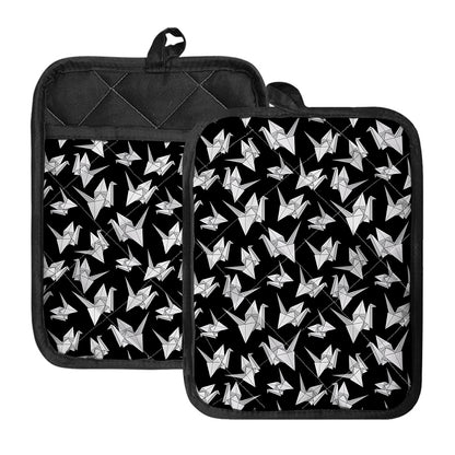 Black And White Origami Pattern Print Pot Holders With Pocket
