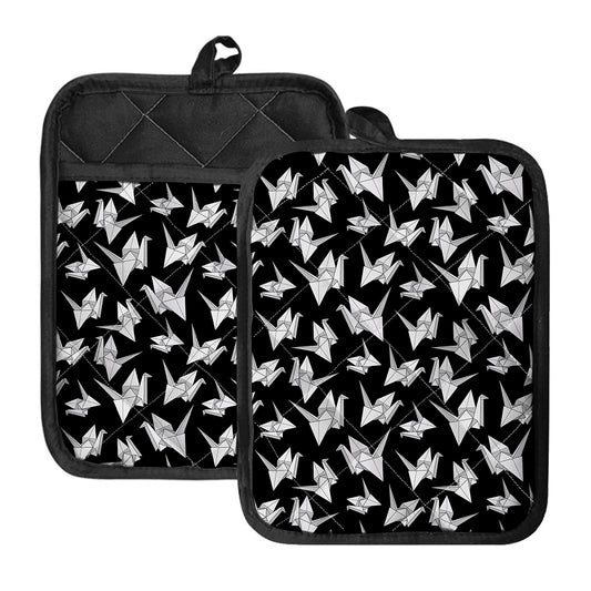 Black And White Origami Pattern Print Pot Holders With Pocket