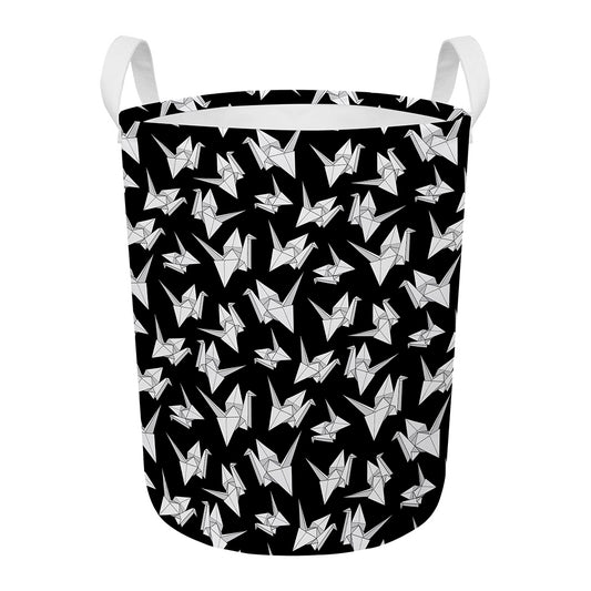 Black And White Origami Pattern Print Round Laundry Basket