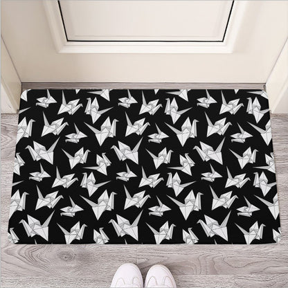 Black And White Origami Pattern Print Rubber Doormat
