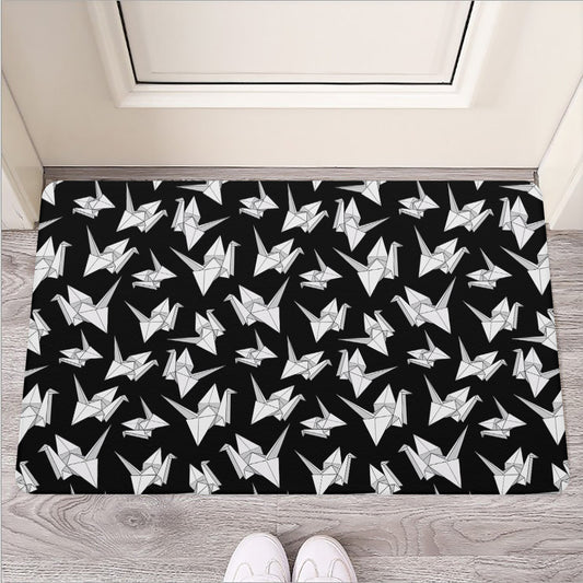 Black And White Origami Pattern Print Rubber Doormat
