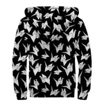 Black And White Origami Pattern Print Sherpa Lined Zip Up Hoodie