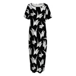 Black And White Origami Pattern Print Short Sleeve Long Nightdress