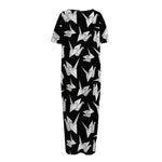 Black And White Origami Pattern Print Short Sleeve Long Nightdress