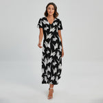 Black And White Origami Pattern Print Short Sleeve Maxi Dress