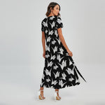 Black And White Origami Pattern Print Short Sleeve Maxi Dress