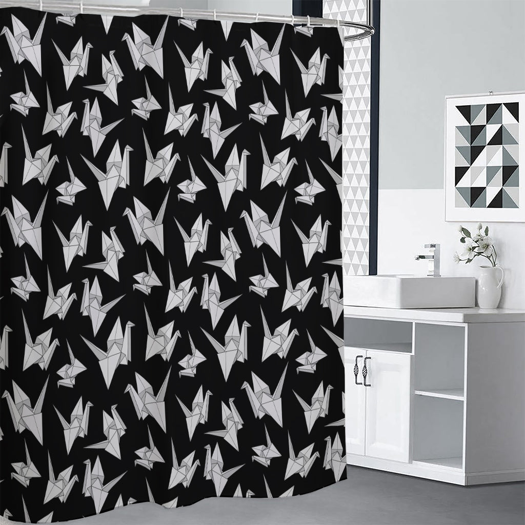 Black And White Origami Pattern Print Shower Curtain