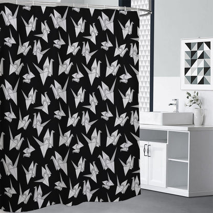 Black And White Origami Pattern Print Shower Curtain