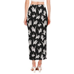 Black And White Origami Pattern Print Side Slit Maxi Skirt