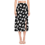 Black And White Origami Pattern Print Side Slit Midi Skirt