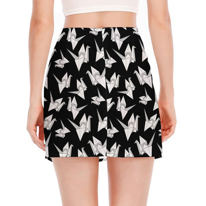 Black And White Origami Pattern Print Side Slit Mini Skirt