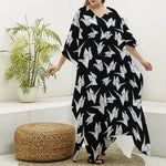 Black And White Origami Pattern Print Silk V-Neck Kaftan Dress