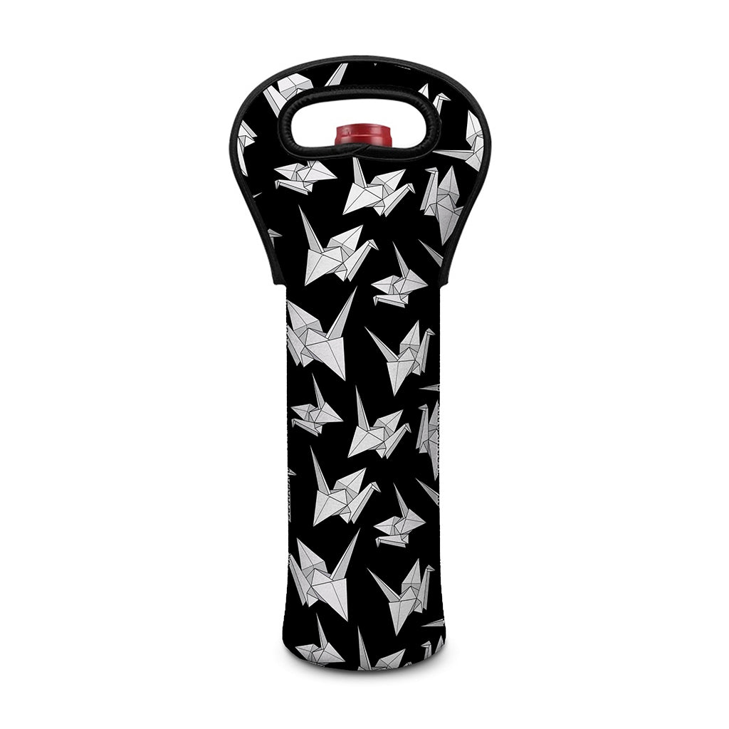 Black And White Origami Pattern Print Single Neoprene Wine Tote