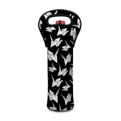 Black And White Origami Pattern Print Single Neoprene Wine Tote