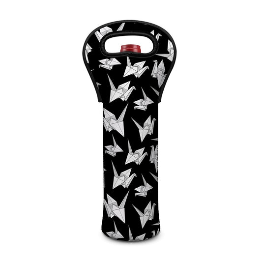 Black And White Origami Pattern Print Single Neoprene Wine Tote