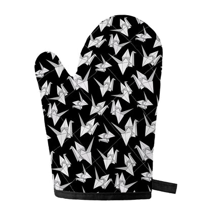 Black And White Origami Pattern Print Single Oven Mitt