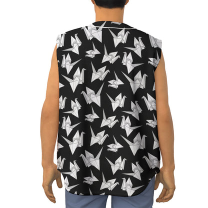 Black And White Origami Pattern Print Sleeveless Baseball Jersey