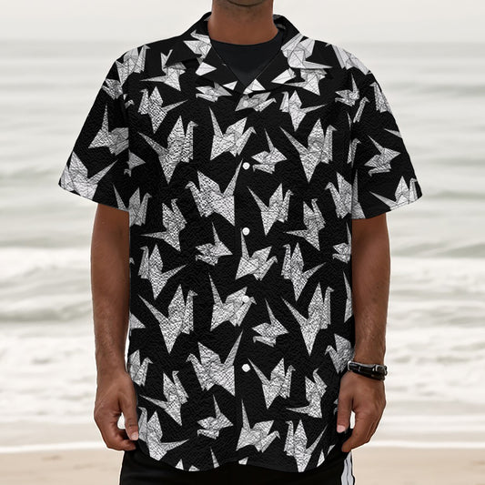 Black And White Origami Pattern Print Textured Short Sleeve Shirt