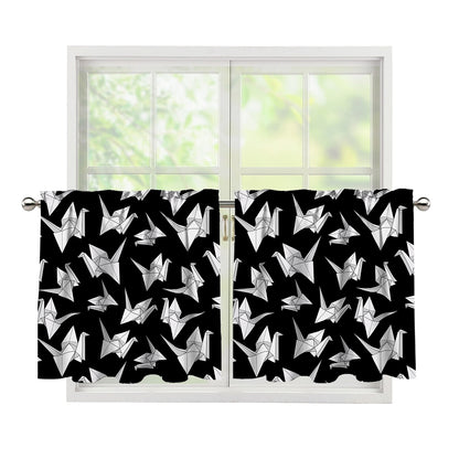 Black And White Origami Pattern Print Tier Curtains