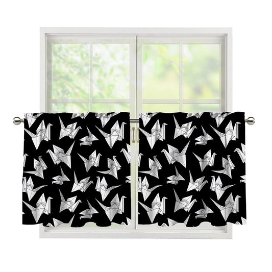 Black And White Origami Pattern Print Tier Curtains