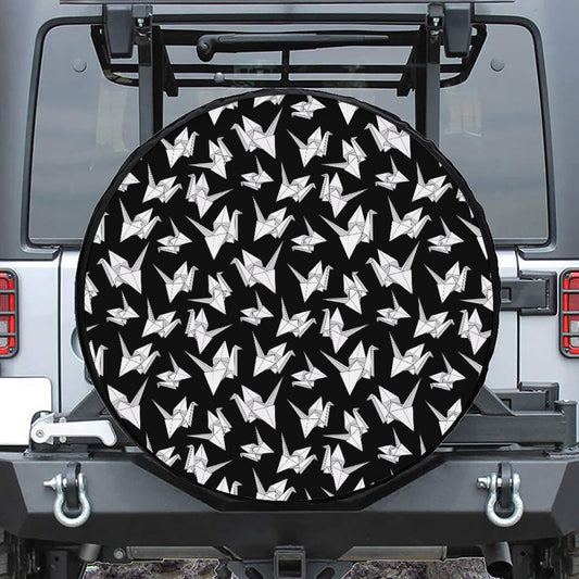 Black And White Origami Pattern Print Tire Cover