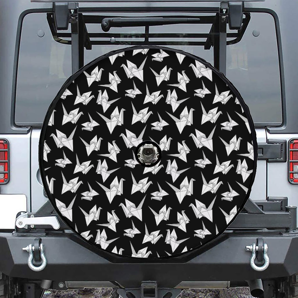 Black And White Origami Pattern Print Tire Cover With Camera Hole