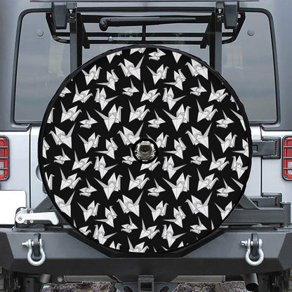 Black And White Origami Pattern Print Tire Cover With Camera Hole
