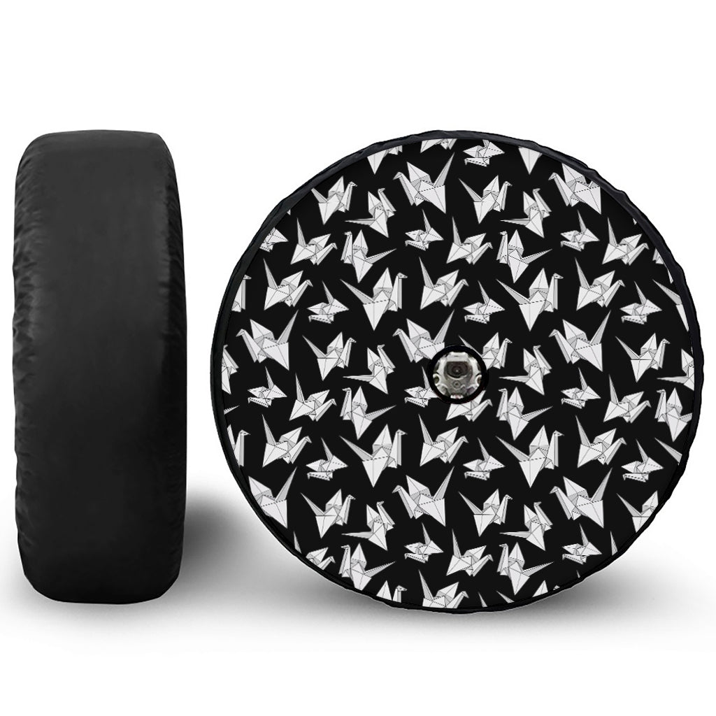 Black And White Origami Pattern Print Tire Cover With Camera Hole