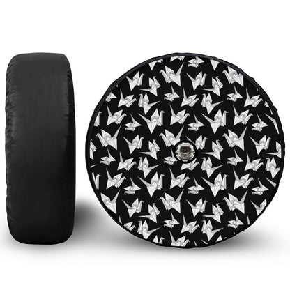 Black And White Origami Pattern Print Tire Cover With Camera Hole