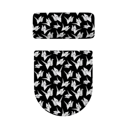 Black And White Origami Pattern Print Toilet Lid And Tank Cover Set
