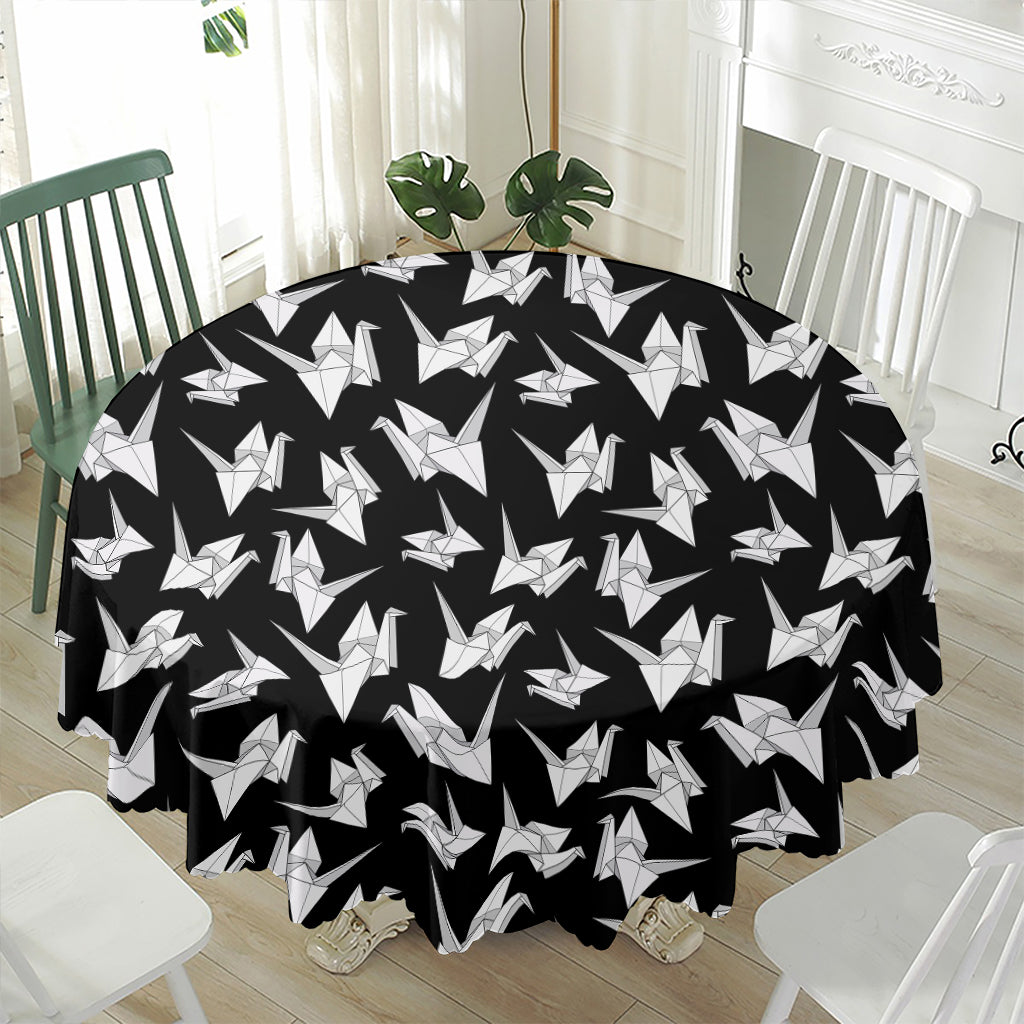 Black And White Origami Pattern Print Waterproof Round Tablecloth