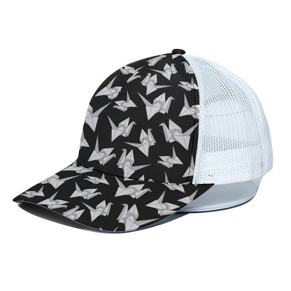 Black And White Origami Pattern Print White Mesh Trucker Cap