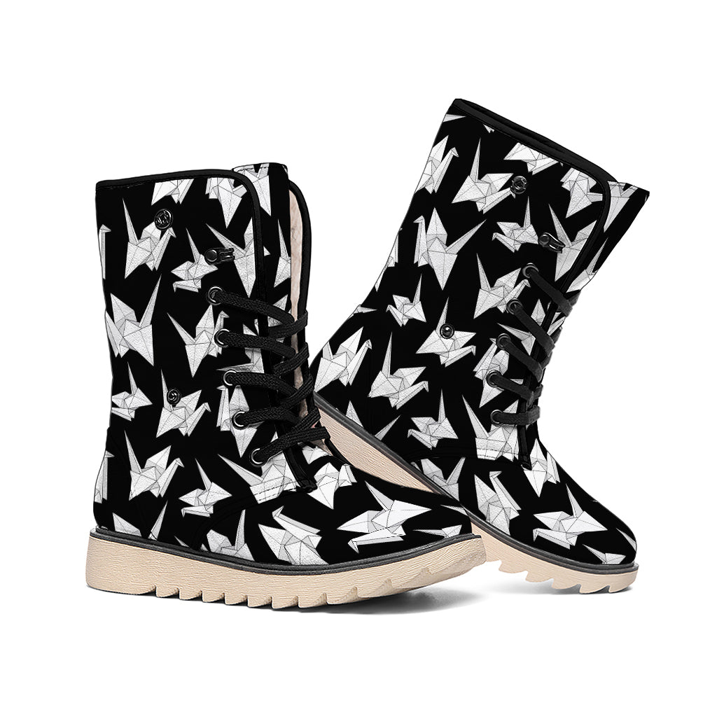 Black And White Origami Pattern Print Winter Boots