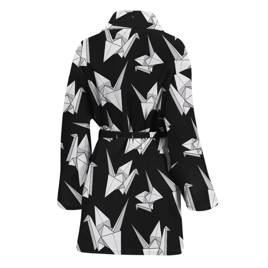 Black And White Origami Pattern Print Women's Bathrobe